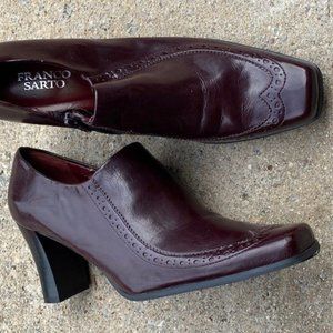 Burgundy high heel loafers